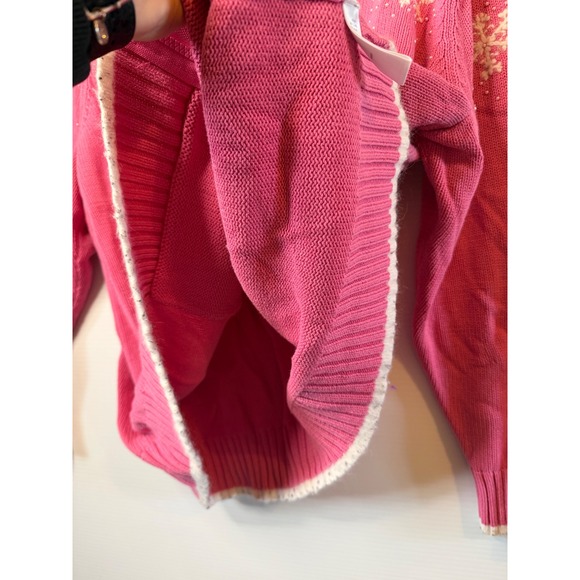 VTG Quacker Factory Zip Cardigan Pink Snowflake Grandmacore Bead Cotton 2X Women - Picture 6 of 12